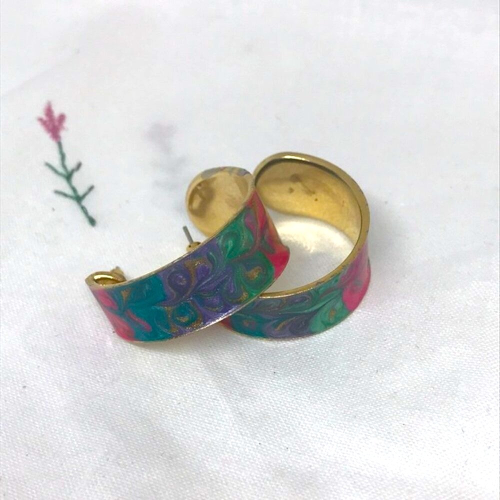 Gold, Green and Pink earrings
